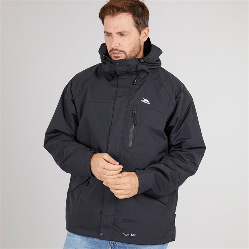 Trespass Mens Corvo Waterproof Hooded Shell Jacket Black - Image 3