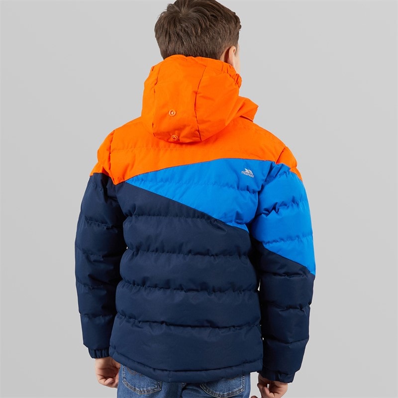 Trespass Junior Boys Layout Waterproof Padded Hooded Jacket Navy/Hot Orange/Blue - Image 2