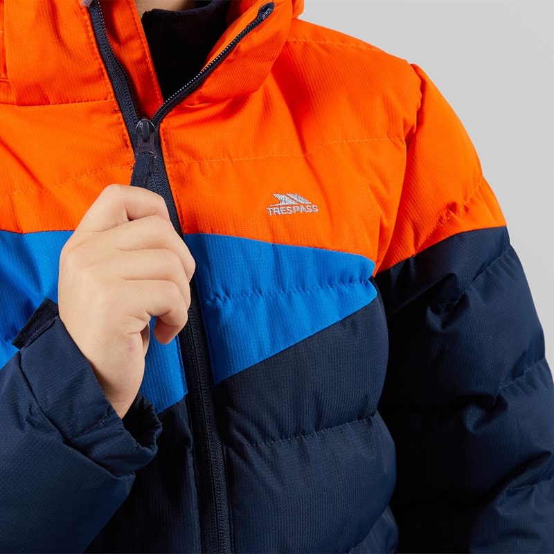 Trespass Junior Boys Layout Waterproof Padded Hooded Jacket Navy/Hot Orange/Blue - Image 3