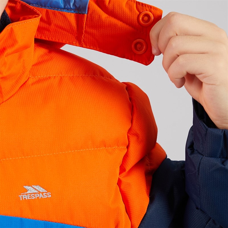 Trespass Junior Boys Layout Waterproof Padded Hooded Jacket Navy/Hot Orange/Blue - Image 5