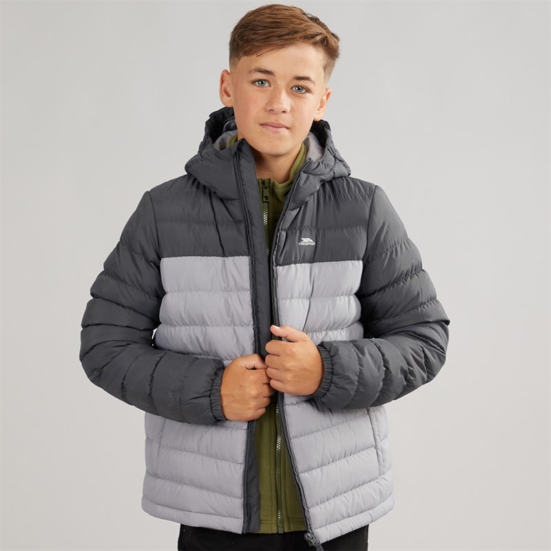 Trespass Junior Boys Oskar Padded Hooded Jacket Carbon/Platinum - Image 1