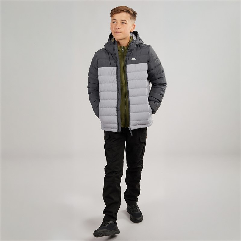 Trespass Junior Boys Oskar Padded Hooded Jacket Carbon/Platinum - Image 4
