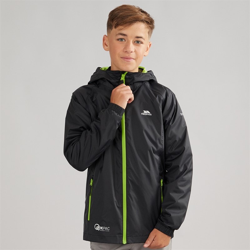Trespass Junior Boys Qikpac Waterproof Jacket Black - Image 3