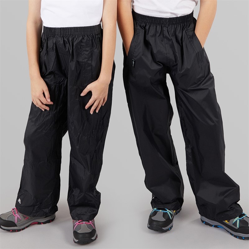 Trespass Kids Qikpac Waterproof Over Trousers Black - Image 1