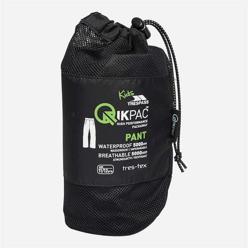 Trespass Kids Qikpac Waterproof Over Trousers Black - Image 4