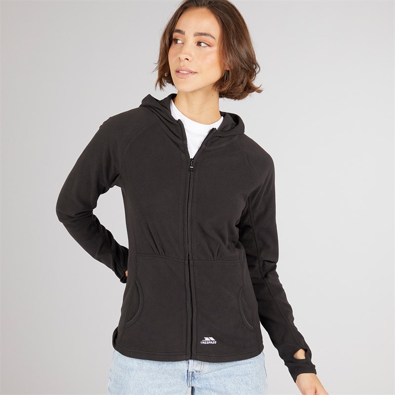 Trespass Womens Marathon Full Zip Hooded Fleece Jacket Black - Image 1