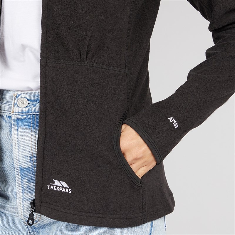 Trespass Womens Marathon Full Zip Hooded Fleece Jacket Black - Image 3
