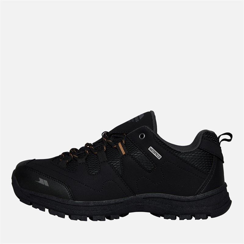 Trespass Mens Finley Low Waterproof Walking Shoes Black/Golden Brown
