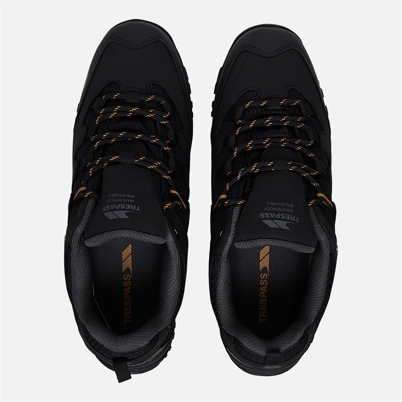 Trespass Mens Finley Low Waterproof Walking Shoes Black/Golden Brown - Image 4