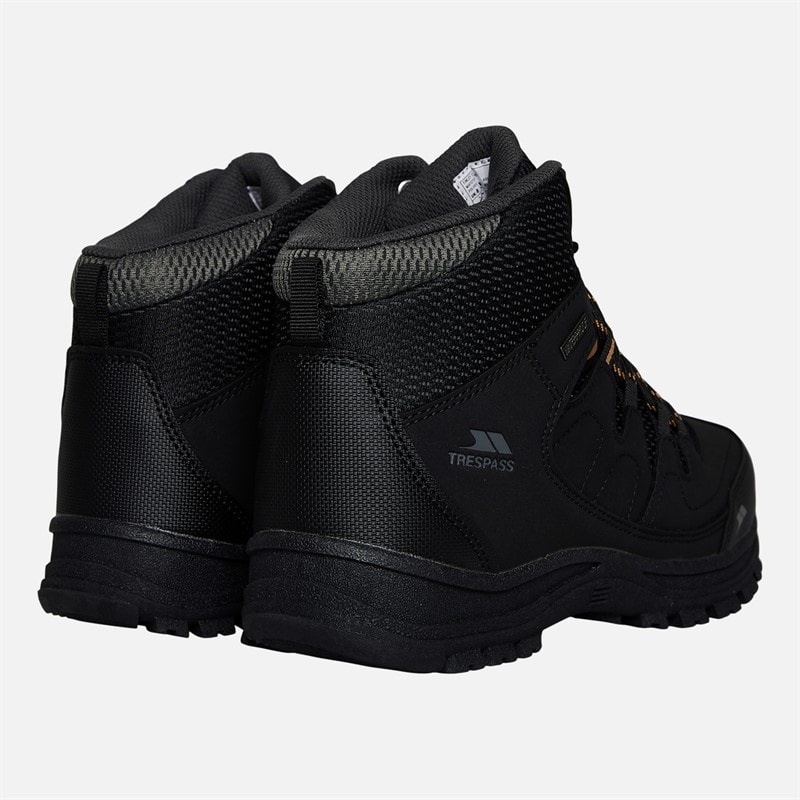 Trespass Mens Finley Mid Waterproof Walking Boots Black/Golden Brown - Image 3