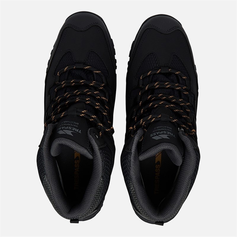Trespass Mens Finley Mid Waterproof Walking Boots Black/Golden Brown - Image 4