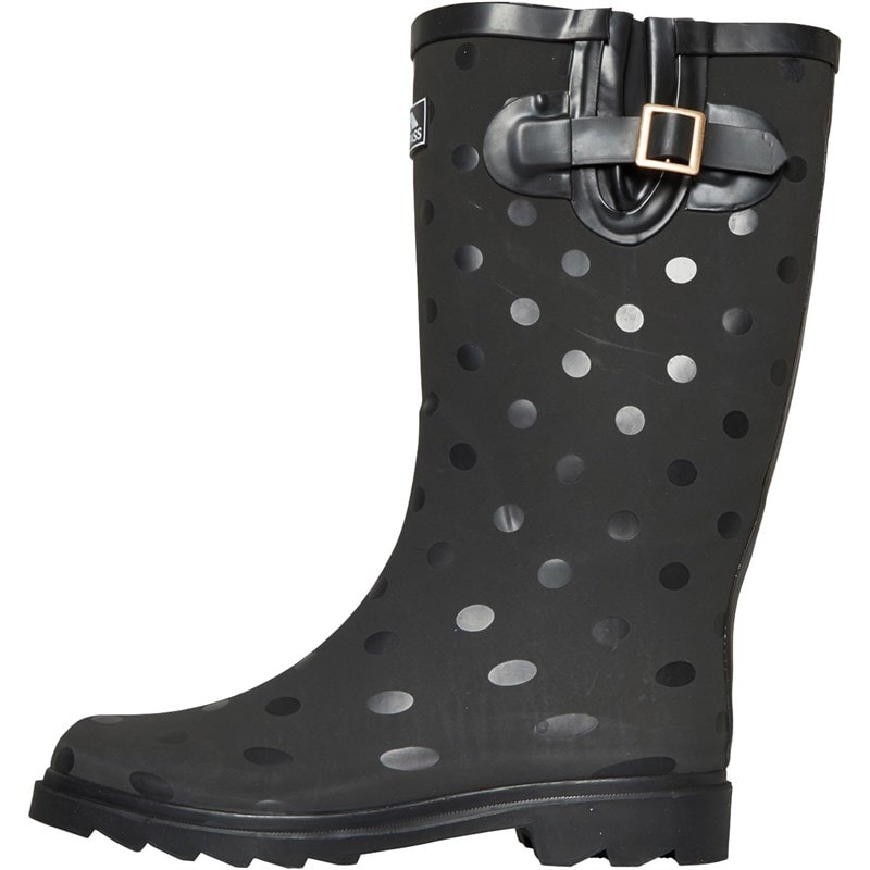 Trespass Womens Elena Polka Dot Print Wellington Boots Black - Image 2