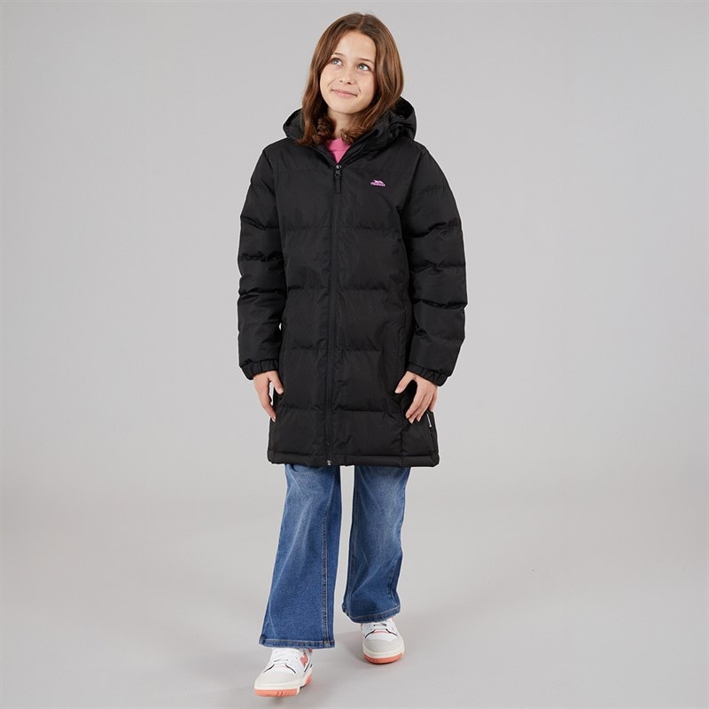 Trespass Girls Tiffy Waterproof Long Padded Hooded Coat Black - Image 4