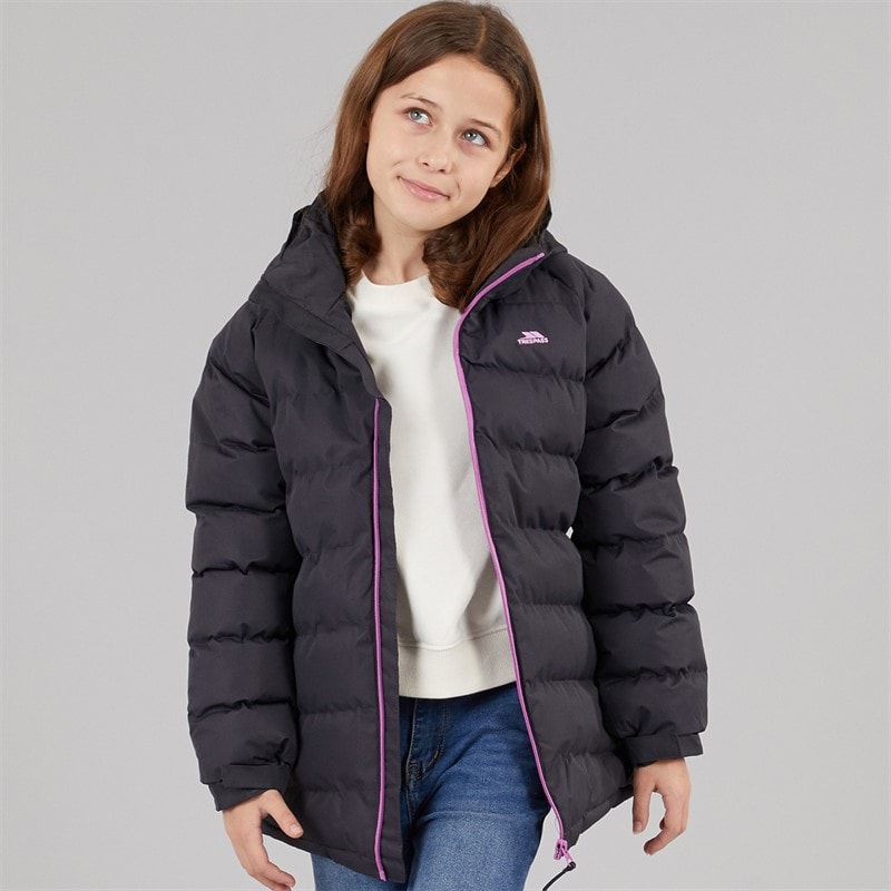 Trespass Girls Amira Waterproof Padded Hooded Jacket Dark Grey