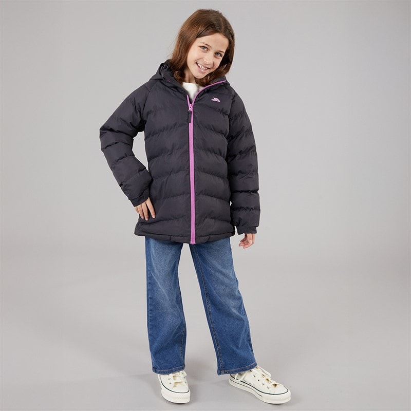 Trespass Girls Amira Waterproof Padded Hooded Jacket Dark Grey - Image 4