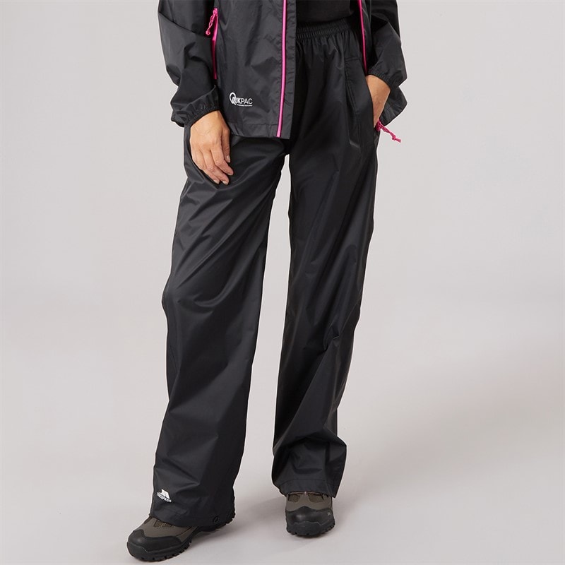 Trespass Womens Qikpac Waterproof Over Trousers Black - Image 1