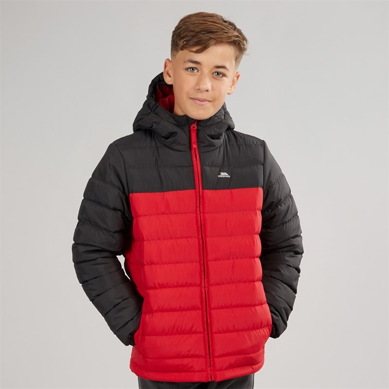 Trespass Junior Boys Oskar Padded Hooded Jacket Red/Dark Grey - Image 3