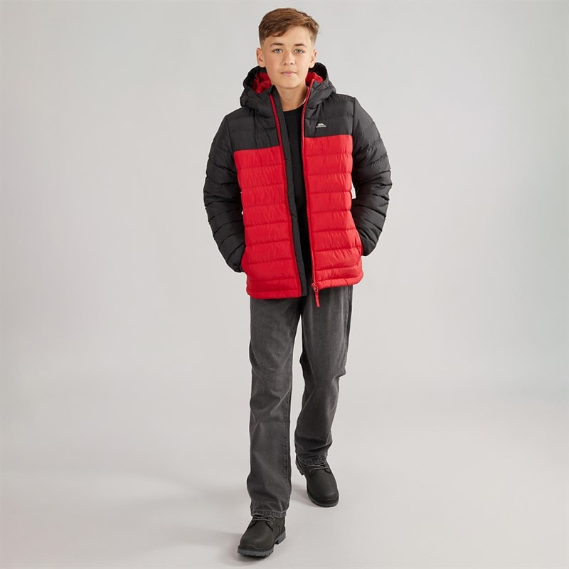 Trespass Junior Boys Oskar Padded Hooded Jacket Red/Dark Grey - Image 4