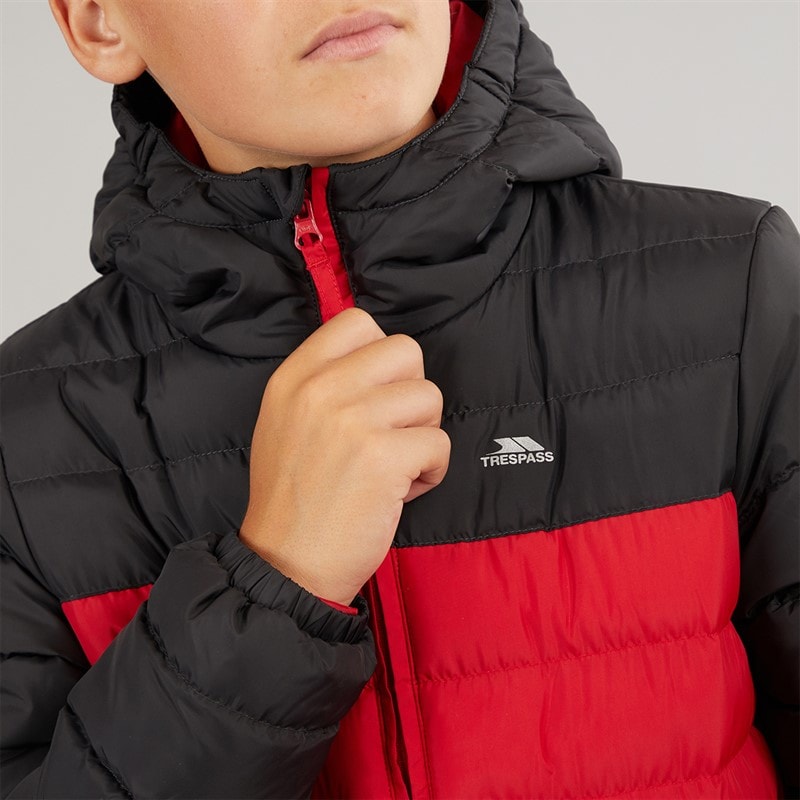 Trespass Junior Boys Oskar Padded Hooded Jacket Red/Dark Grey - Image 5