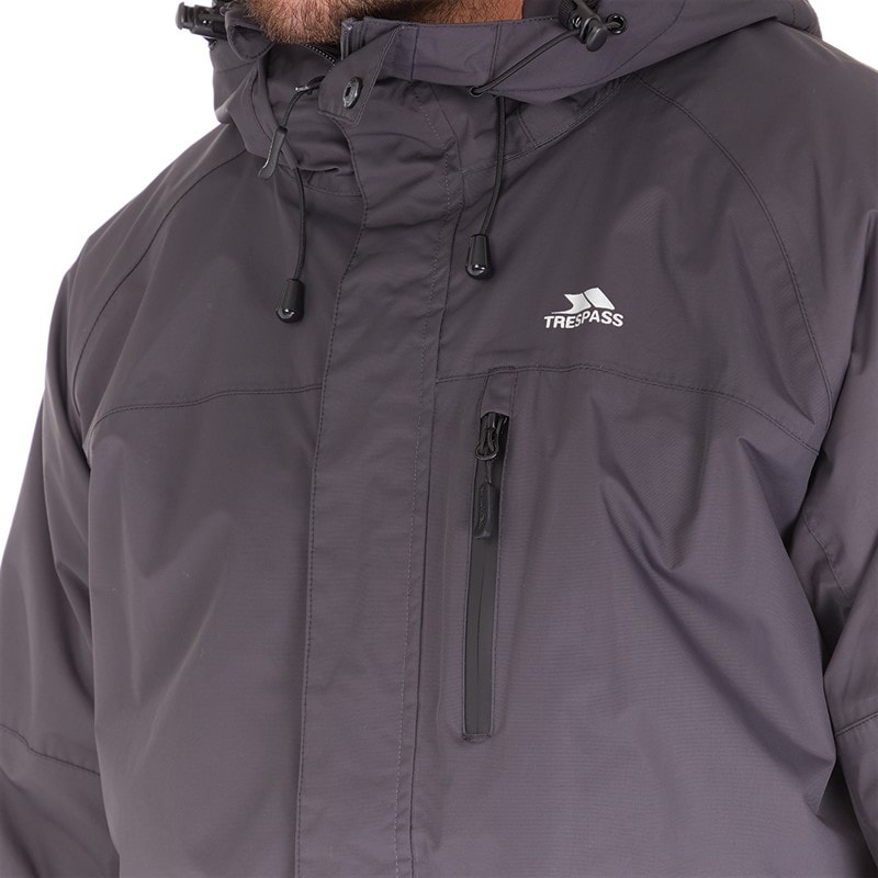 Trespass Mens Corvo Waterproof Hooded Shell Jacket Dark Grey - Image 3