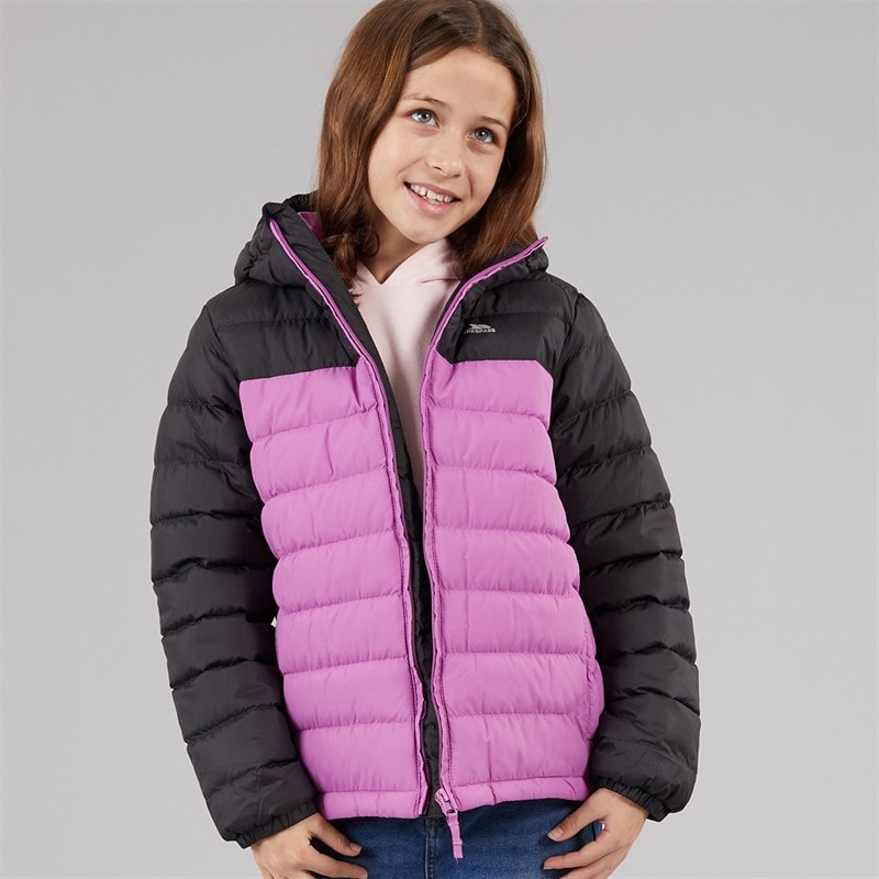 Trespass Girls Oskar Padded Hooded Jacket Deep Pink/Dark Grey