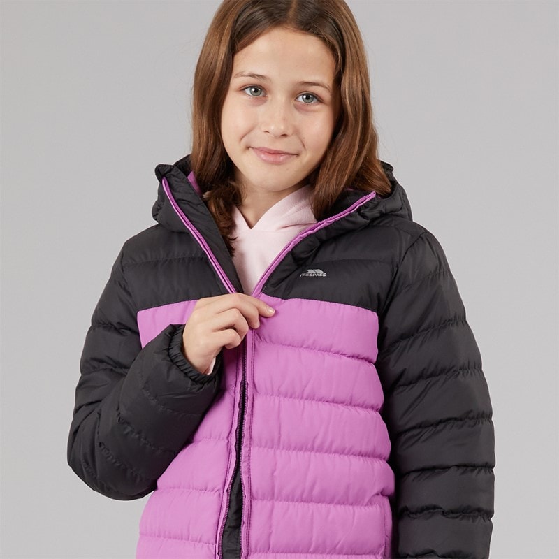Trespass Girls Oskar Padded Hooded Jacket Deep Pink/Dark Grey - Image 3