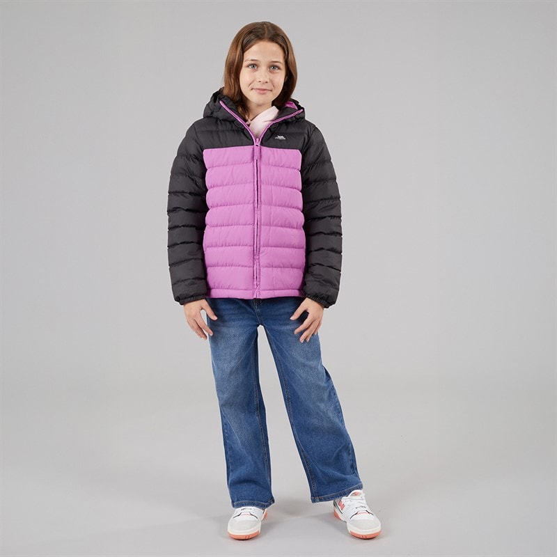 Trespass Girls Oskar Padded Hooded Jacket Deep Pink/Dark Grey - Image 4