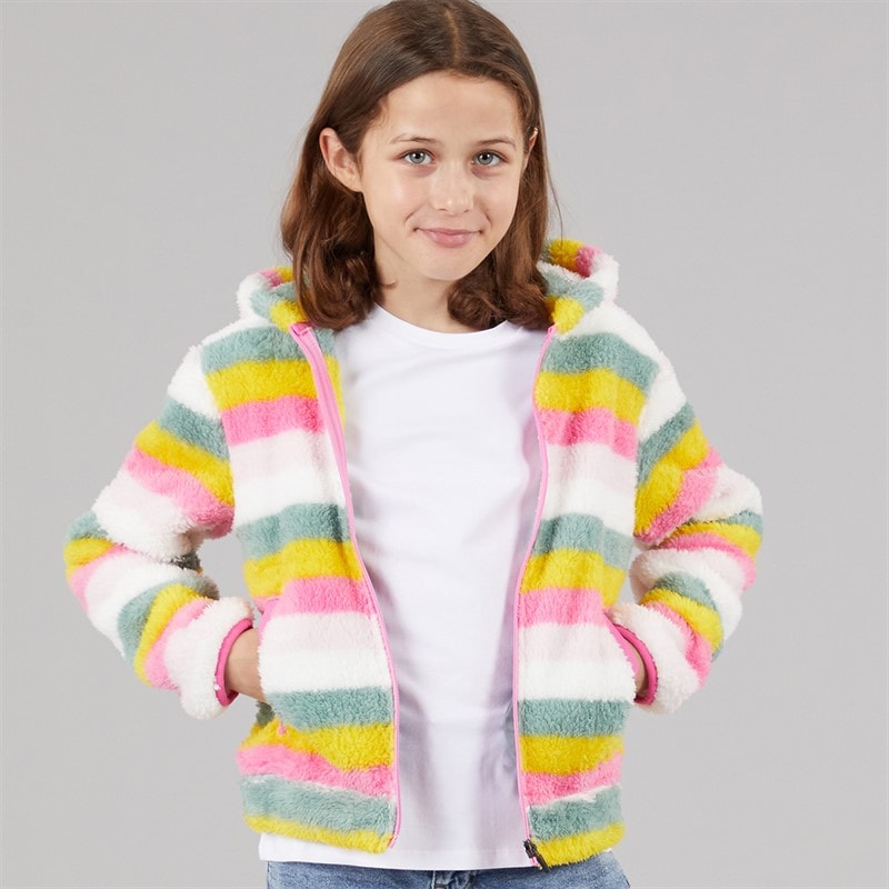 Trespass Girls Amazing Striped Full Zip Fleece Pale Pink Stripe