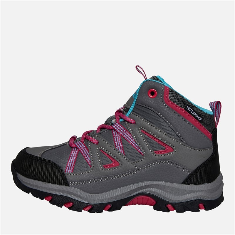 Trespass Junior Girls Gillon 2 Mid Waterproof Walking Boots Grey/Pink - Image 1