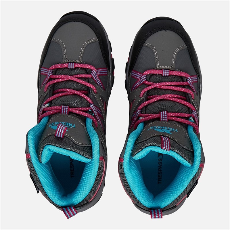 Trespass Junior Girls Gillon 2 Mid Waterproof Walking Boots Grey/Pink - Image 4