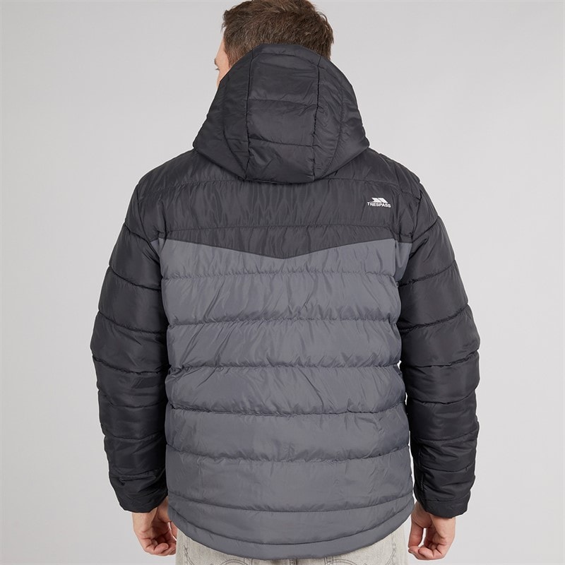 Trespass Mens Oskar Padded Hooded Jacket Black/Charcoal - Image 2
