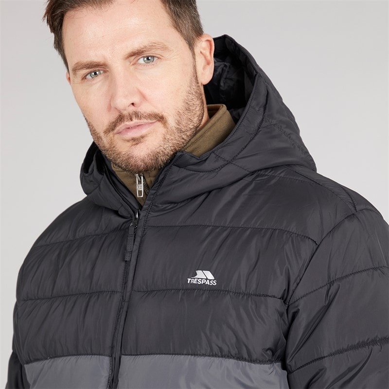 Trespass Mens Oskar Padded Hooded Jacket Black/Charcoal - Image 3