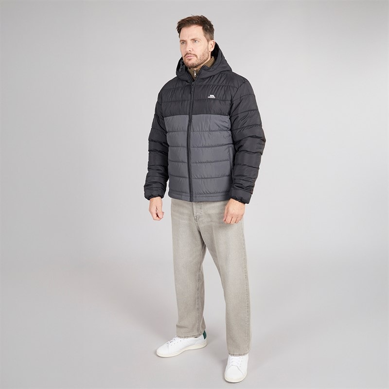 Trespass Mens Oskar Padded Hooded Jacket Black/Charcoal - Image 4