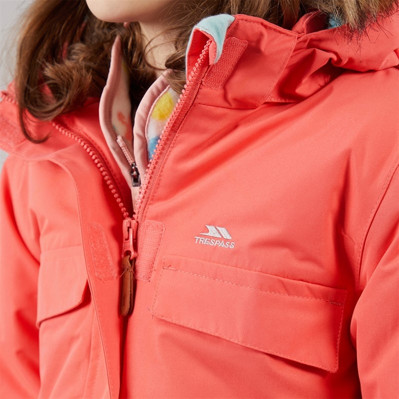 Trespass Girls Larission Insulated Waterproof Parka Soft Orange - Image 3