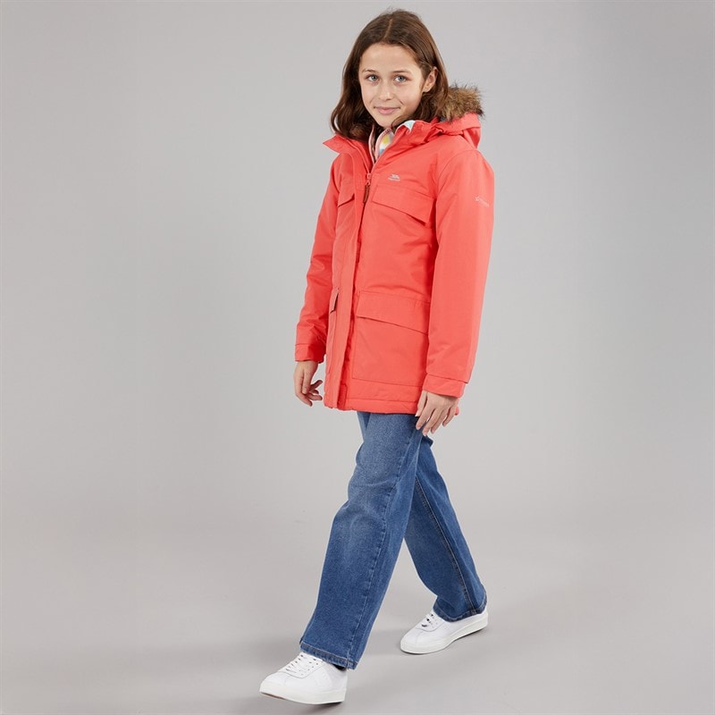 Trespass Girls Larission Insulated Waterproof Parka Soft Orange - Image 4
