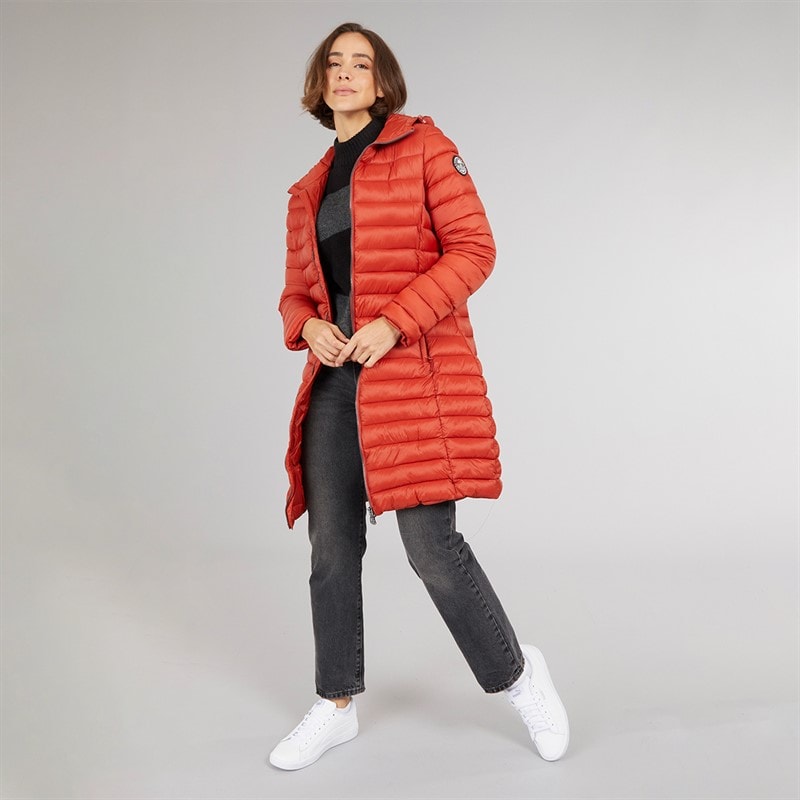 Trespass Womens Briarlea Padded Hooded Long Coat Burnt Orange - Image 4