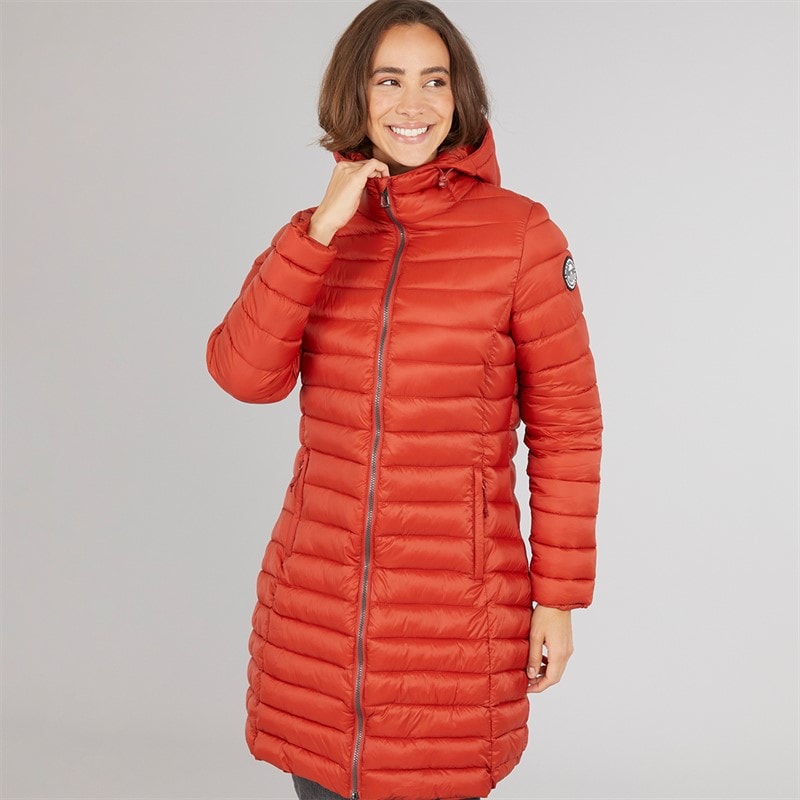 Trespass Womens Briarlea Padded Hooded Long Coat Burnt Orange - Image 5