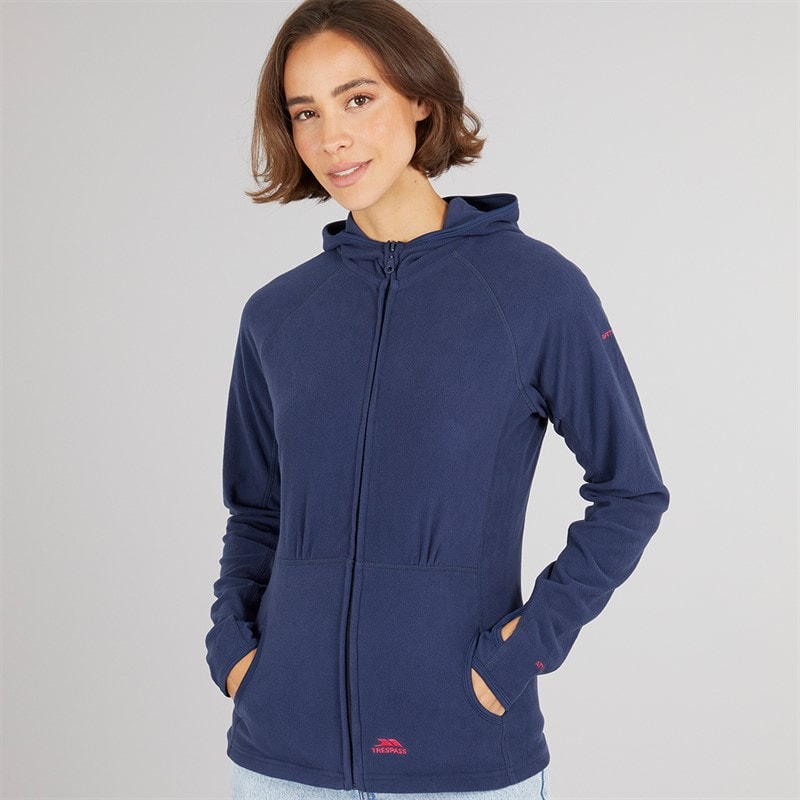 Trespass Womens Marathon Full Zip Hooded Fleece Jacket Navy/Pink