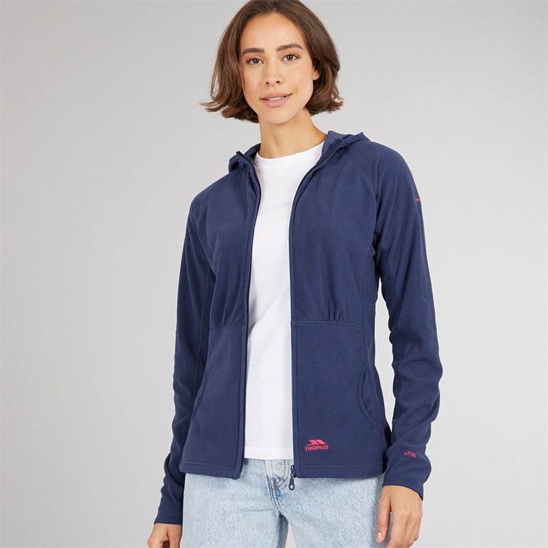 Trespass Womens Marathon Full Zip Hooded Fleece Jacket Navy/Pink - Image 3