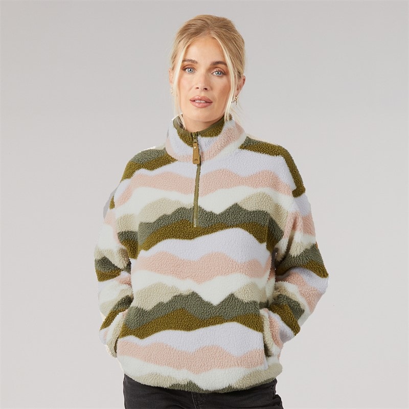 Trespass Womens Clodagh Mountain Print 1/2 Zip Fleece Olive/Grey/Brown - Image 3