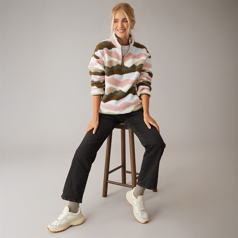 Trespass Womens Clodagh Mountain Print 1/2 Zip Fleece Olive/Grey/Brown - Image 4