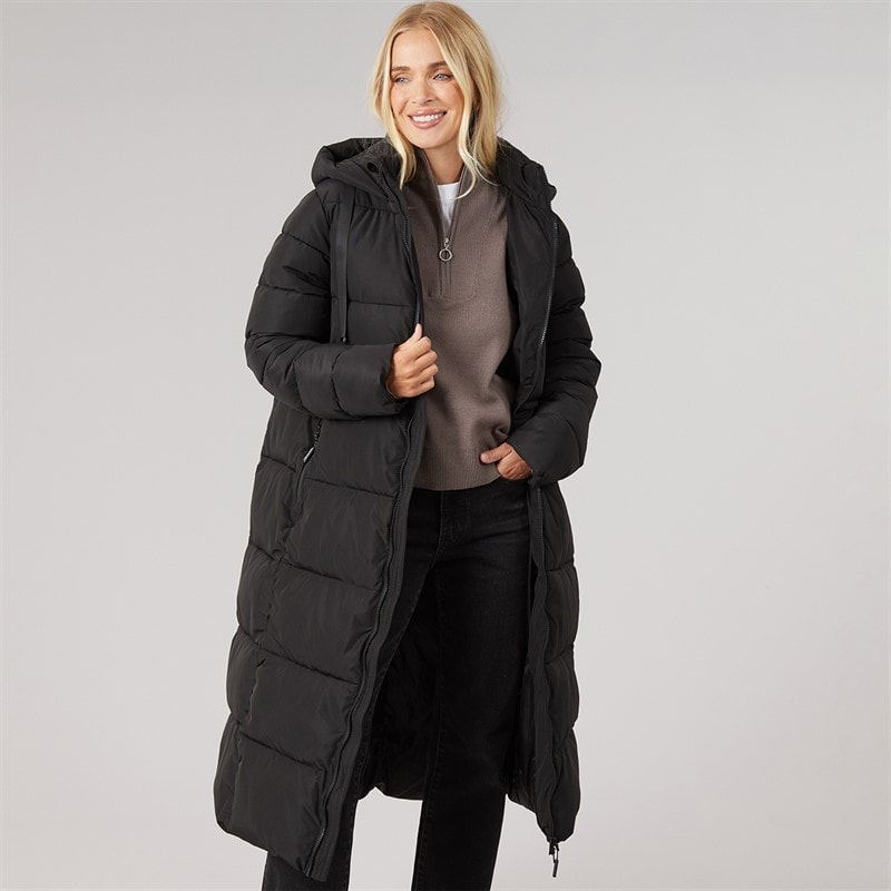 Trespass Womens Therese Waterproof Padded Long Jacket Black - Image 1