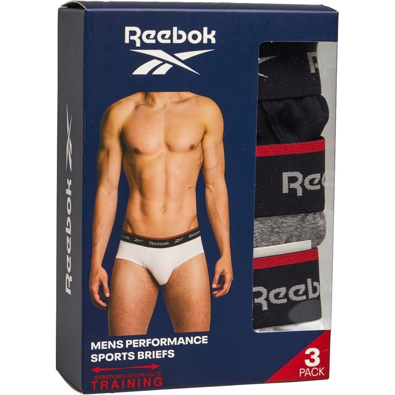 Reebok Mens Wiggins Performance Three Pack Briefs Black/Grey Marl/White - Image 2