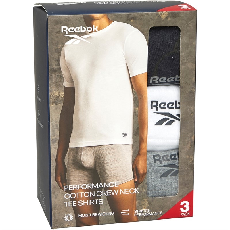 Reebok Mens Santo Three Pack T-Shirts Black/Grey Marl/White - Image 3