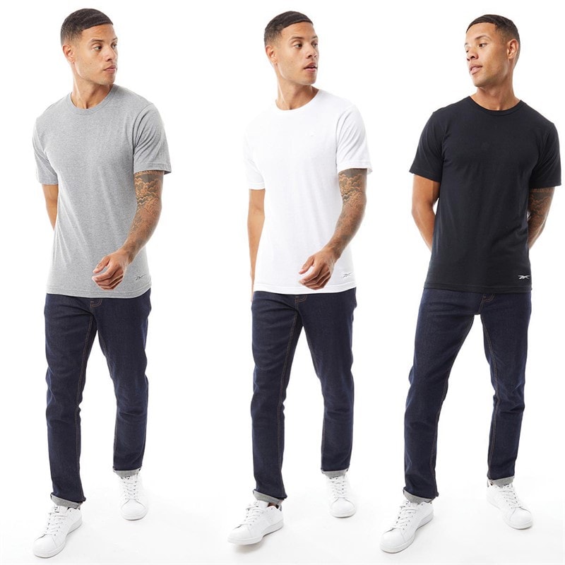 Reebok Mens Santo Three Pack T-Shirts Black/Grey Marl/White - Image 4