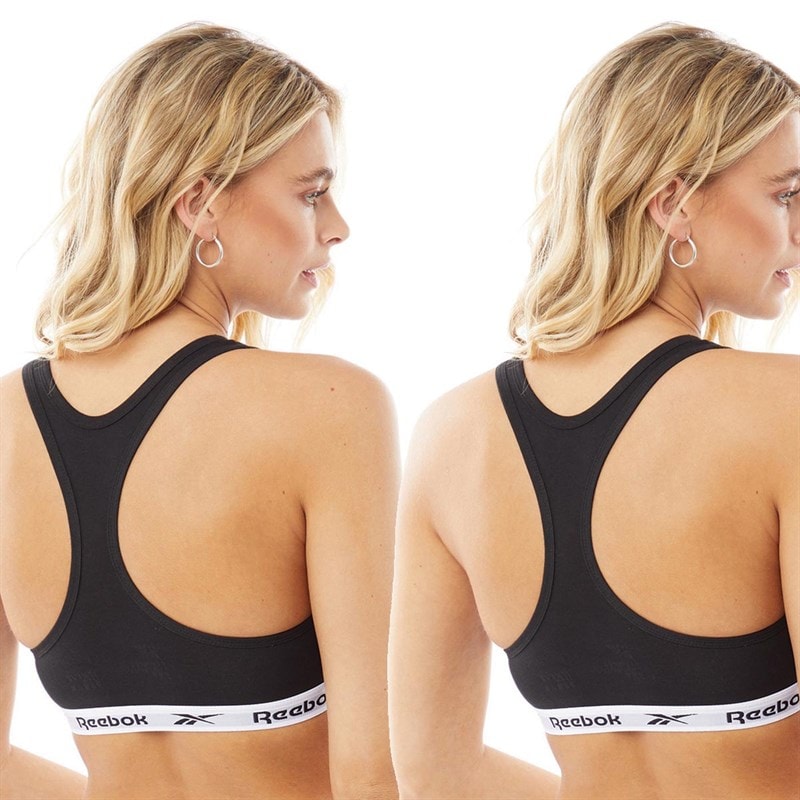 Reebok Womens Frankie Logo Two Pack Cotton Bralettes Black - Image 2