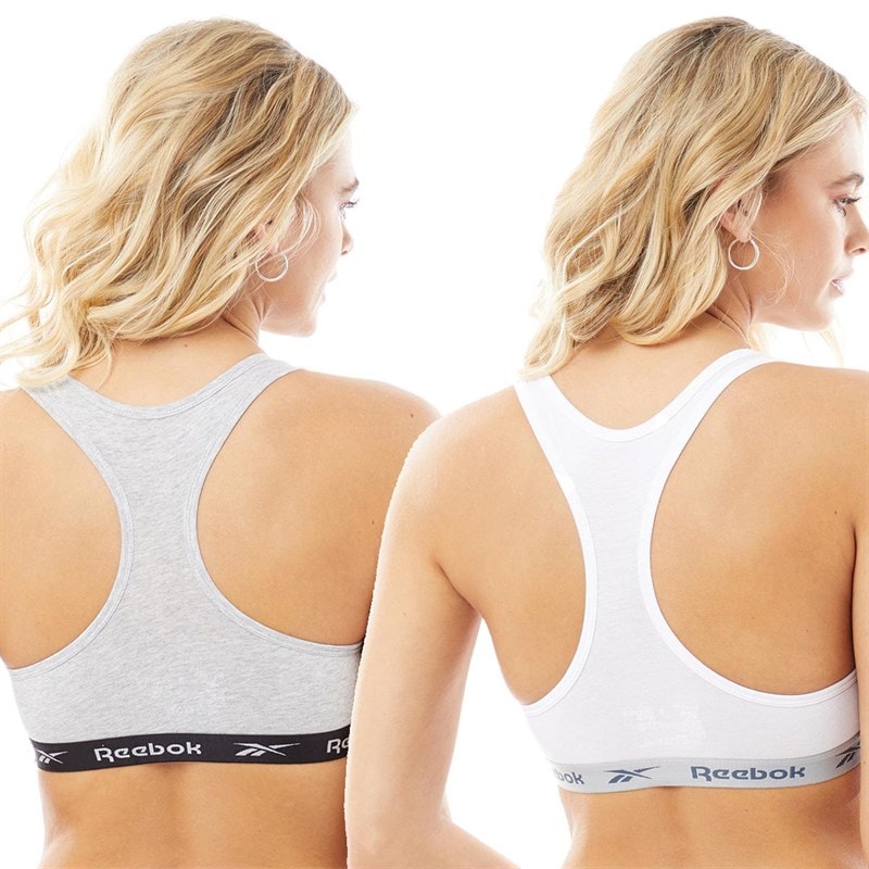 Reebok Womens Frankie Logo Two Pack Cotton Bralettes White/Grey Marl - Image 2
