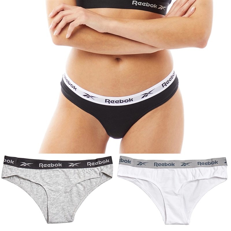 Reebok Womens Carina Three Pack Cotton Briefs Black/White/Grey - Image 1