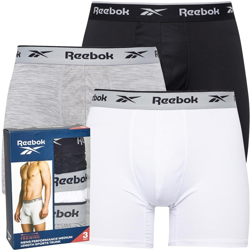 Reebok Mens Ainslie Performance Three Pack Medium Trunks Black/Grey Marl/White - Image 1