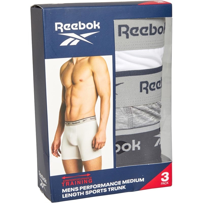 Reebok Mens Ainslie Performance Three Pack Medium Trunks Black/Grey Marl/White - Image 2